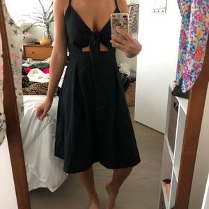 Black Tie Front Cut-Out Skater Dress